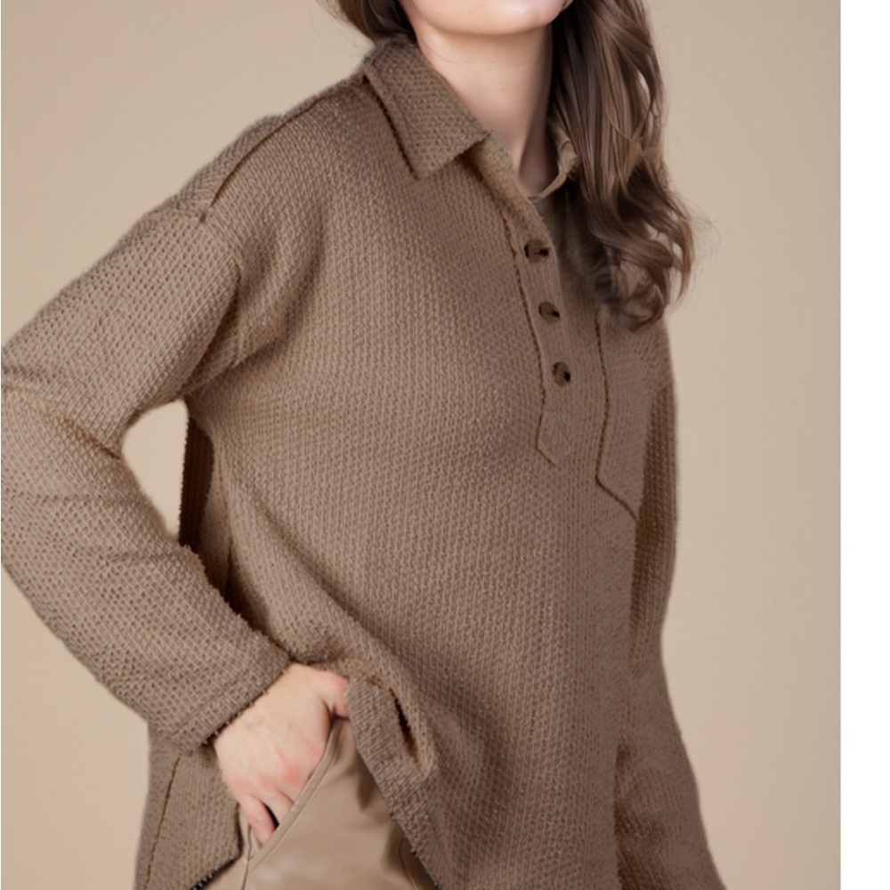 Very J Textured Knit Tops in Pink, mocha, cream and olive - Picture 5 of 10